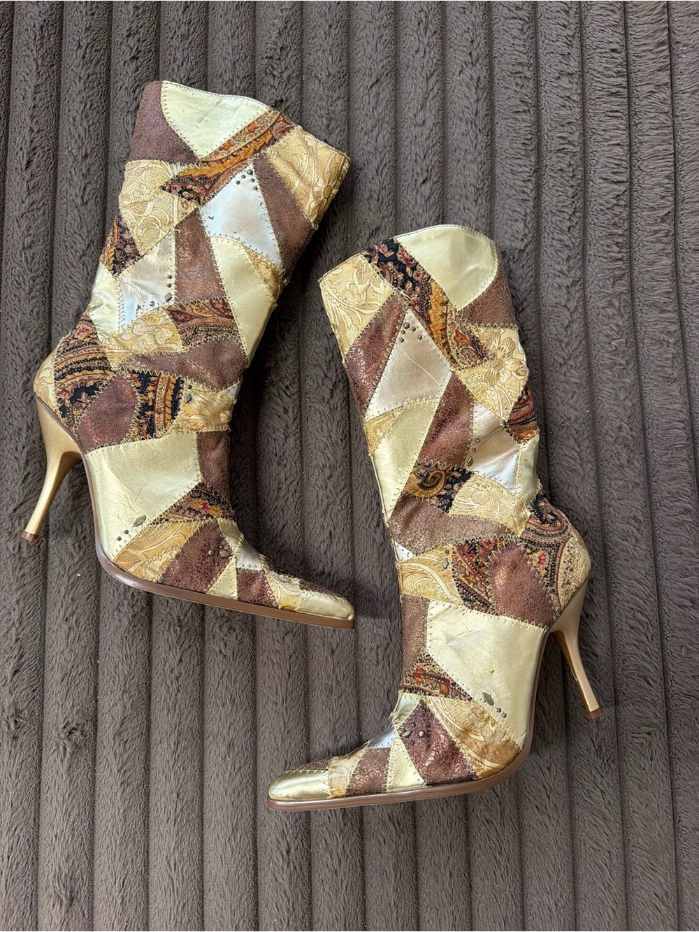 Vintage Bonnibel Metallic Paisley Patchwork Stiletto Boots